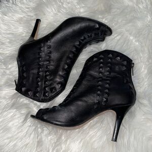Cynthia Vincent Black Butter Soft Leather Open Toe Booties